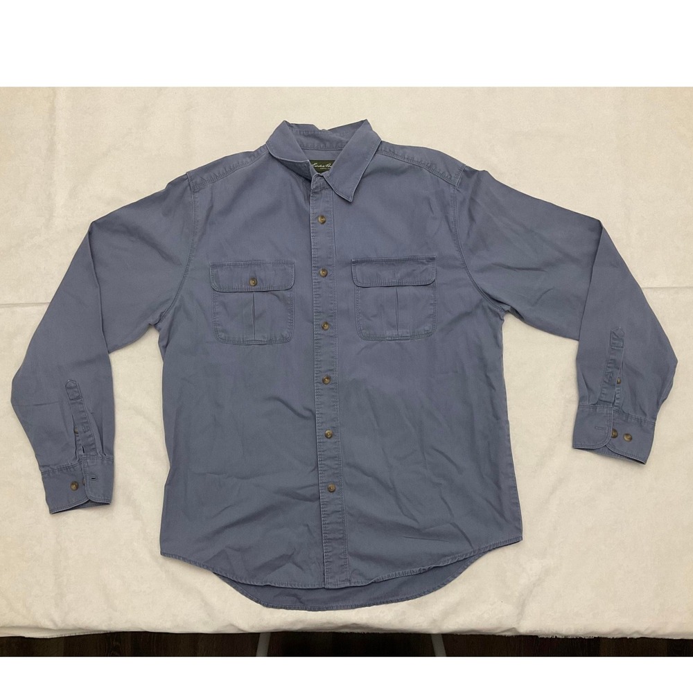 Eddie Bauer Men's Long Sleeve Button Up Shirt Blue Cotton Size Large